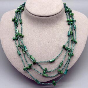 Vintage Handmade Green Glass Beaded Necklace 72" Opera Length X Long Flapper